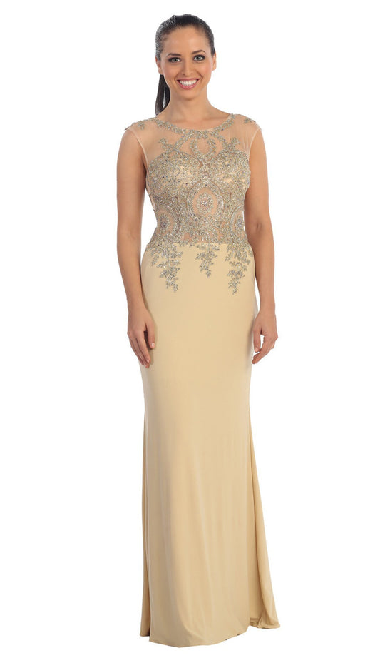 Dancing Queen - 9173 Illusion Gilt Lace Appliqued Evening Gown