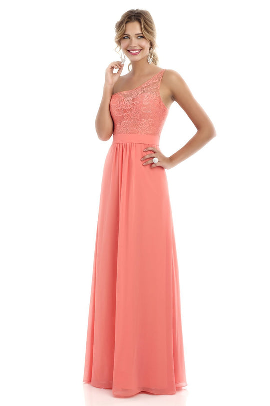 Alexia Designs - 224L Asymmetrical Illusion Lace A-Line Dress In Orange