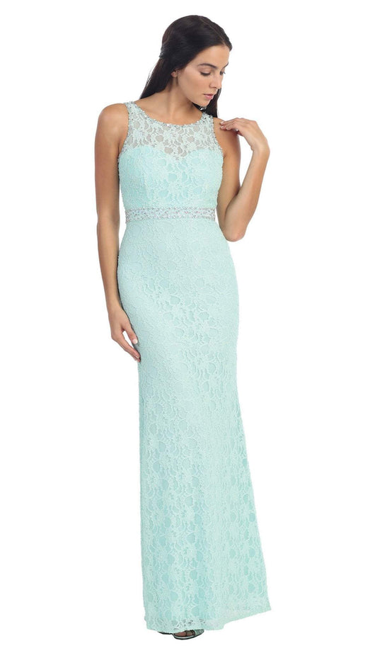 Dancing Queen - 8943A Lace Bateau Sheath Formal Dress