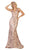 May Queen - RQ7746 Floral Sequined V-Neck Mermaid Gown In Pink and Gold