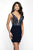 Intrigue - 490 Bejeweled Deep V-neck Jersey Sheath Dress In Blue