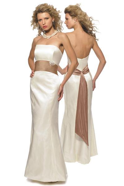 Alexia Designs - 2700 Strapless Satin Long Fit and Flare Gown In White and Brown
