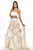 Alexia Designs - 2706 Strapless Pleated Sash Pick Up Gown In White and Brown
