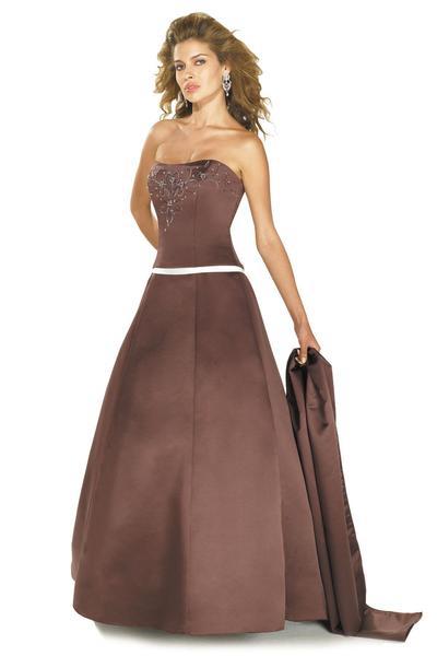 Alexia Designs - 804 Prima Satin Strapless A-Line Gown In Brown and White