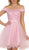 May Queen - MQ1565 Off Shoulder Beaded Tulle Cocktail Dress In Purple