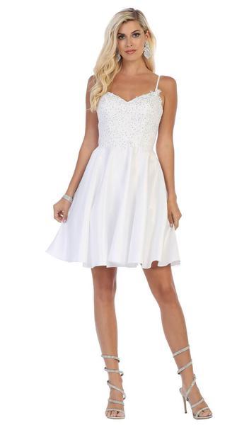 May Queen - Beaded Lace V-Neck A-Line Short Party Dress MQ1652  In White