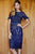 Tadashi Shoji - Lace Applique Bateau Sheath Dress In Blue and Neutral