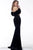 Jovani - 63995 Fur Off-Shoulder Velvet Trumpet Dress In Black