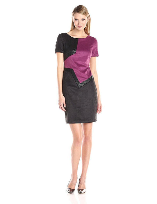 Jax - 1PXM24B Color Block Sheath Dress in Black and Purple