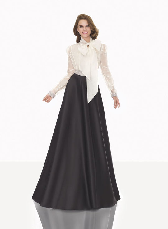 Tarik Ediz - 92720 Long Sleeved Two-Toned Gown In Black and White
