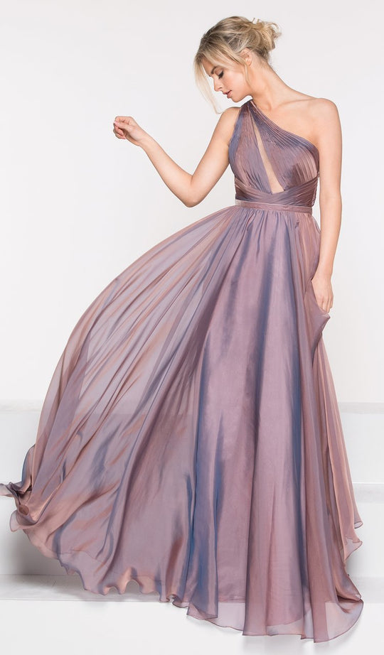 Colors Dress - 2000 One Shoulder Asymmetrical A-Line Chiffon Gown in Brown