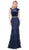 Colors Dress - 2001 Velvet High Neck Lace Trumpet Dress in Blue