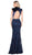 Colors Dress - 2001 Velvet High Neck Lace Trumpet Dress in Blue