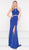 Colors Dress - 2002 Bejeweled High Halter Cutout Long Gown in Blue