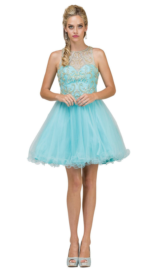 Dancing Queen - 2003 Scroll Bodice Cutout Cocktail Dress In Green