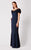 Daymor Couture - 2003 Rosette Ruffles Off Shoulder Evening Gown In Blue