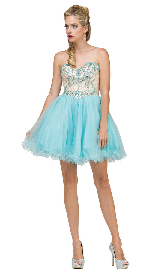 Dancing Queen - 2005 Ornamented Sweetheart Bodice Cocktail Dress in Blue