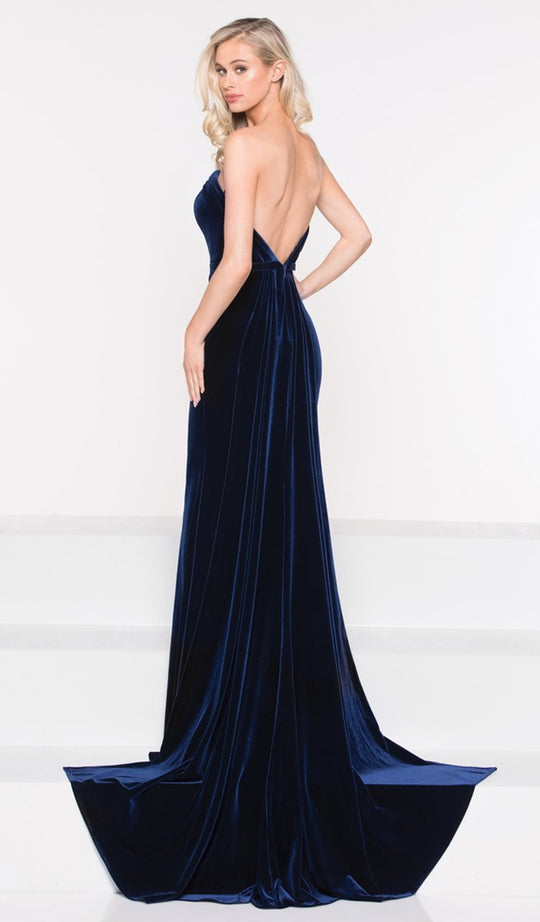 Colors Dress - 2005 Strapless Velvet Sheath Dress With Train in Blue