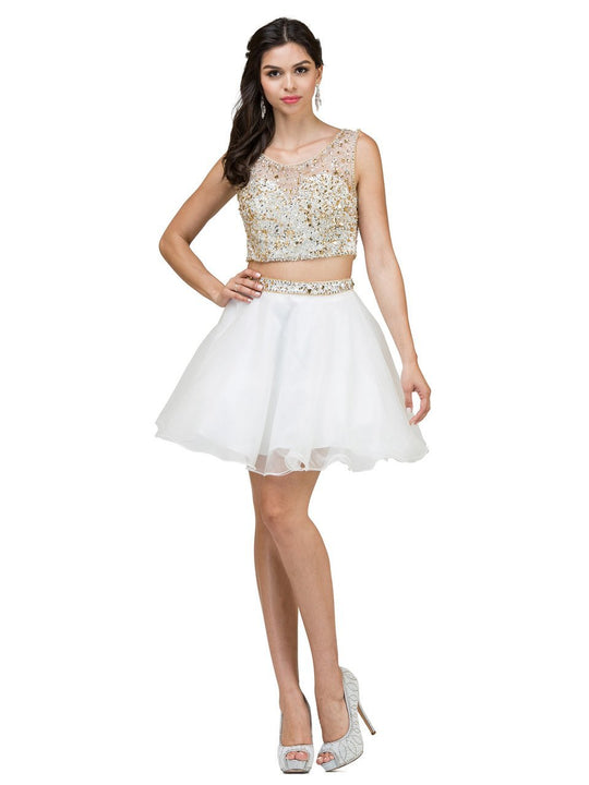 Dancing Queen - 2007 Illusion Scoop Two-piece A-Line Dress I White
