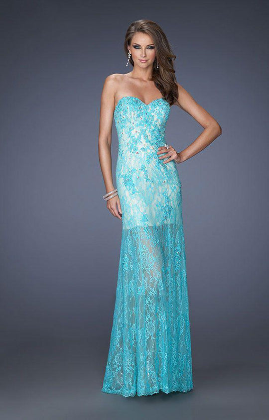GiGi Prom - 20075 Jeweled Lace Sheath Gown in Blue