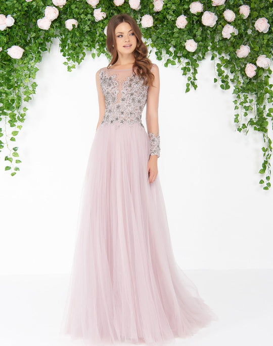 Mac Duggal - 20076D Lace and Stone Embellished Tulle Dress In Pink