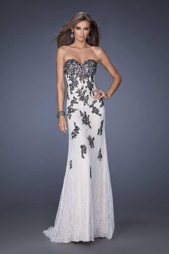 Embellished Lace Applique Strapless Evening Dress 20076