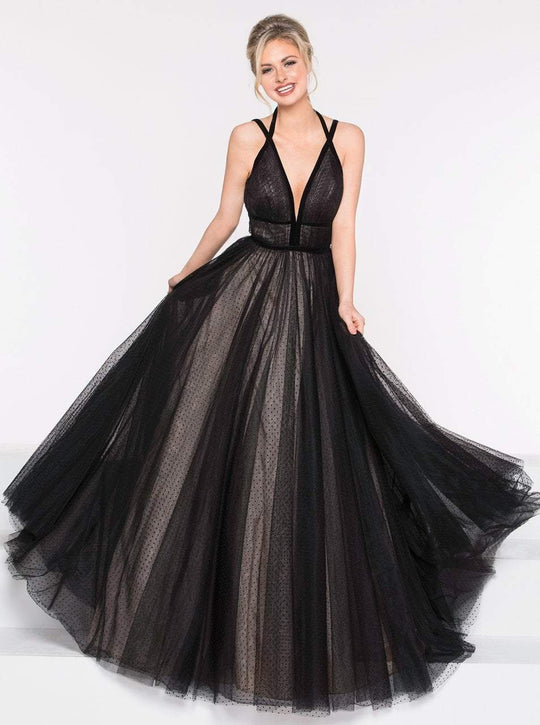 Colors Dress - 2009 Sleeveless Deep V-neck Dotted Ballgown in Black and Neutral