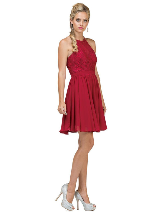 Dancing Queen - Lace Illusion Halter A-Line Dress 2010 in Red