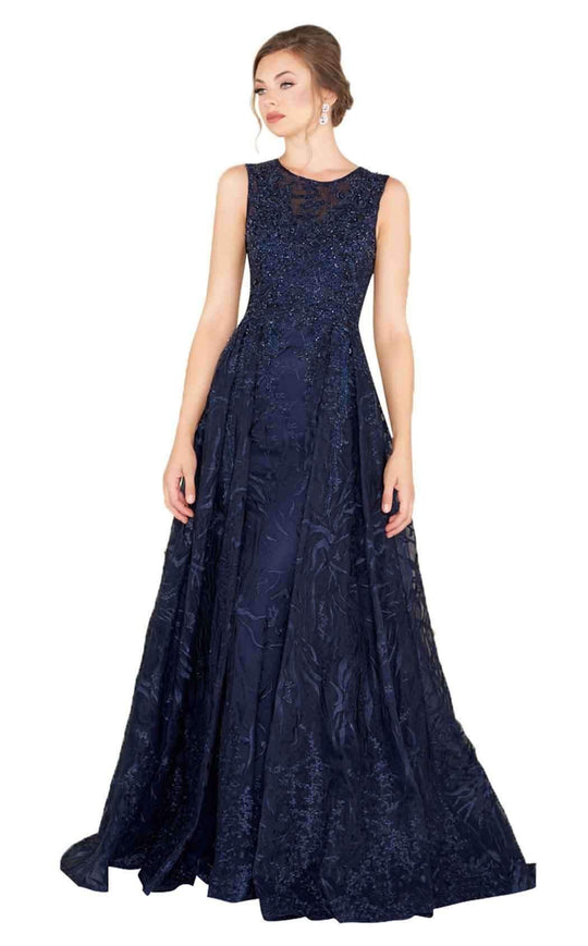 Mac Duggal Couture - 20105D Beaded Embroidered Illusion Jewel Gown in Blue