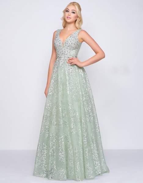 Mac Duggal Couture - 20109D Sequined Plunging V-neck A-line Dress In Green