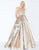 Mac Duggal - 2010M Gilded Deep V-neck Metallic Brocade Ballgown In Gold