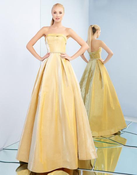 Ieena Duggal - 26009I Folded Off Shoulder Gilded Ballgown In Gold