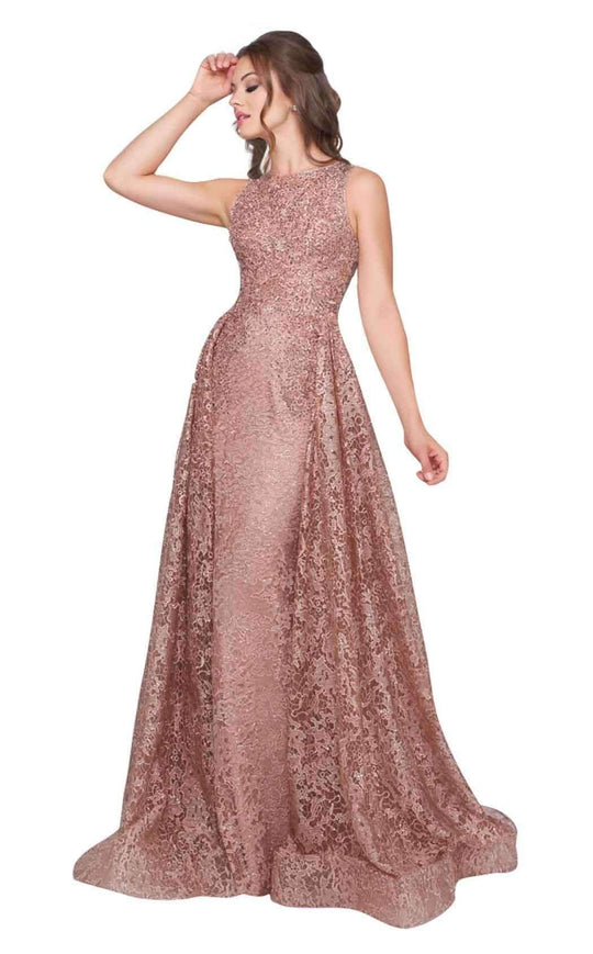 Mac Duggal Couture - 20112D Jewel Evening Gown with Overskirt In Pink and Gold