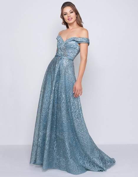 Mac Duggal Couture - 20121D Crystal Beaded Off-Shoulder A-line Dress In Blue