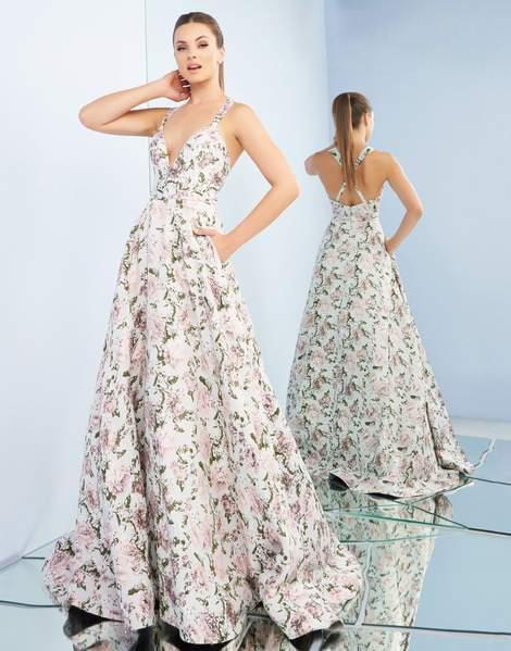 Ieena Duggal - 26052I Multi-Colored Sequined Plunging Gown