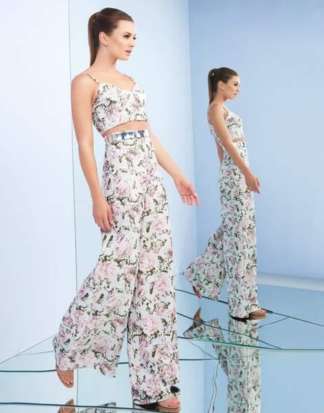 Ieena Duggal - 26092I Two Piece Sequined V-Neck Jumpsuit In Pink