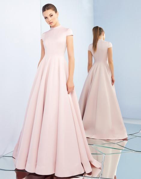 Ieena Duggal - 26017I Cap Sleeve High Neck A-line Dress In Pink