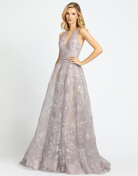 Mac Duggal Evening - 20126D Floral Embroidered V-Neck Beaded Gown In Purple