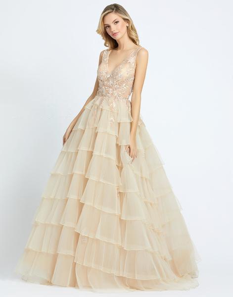 Mac Duggal Evening - 20136D Sleeveless V-Neck Tiered Ballgown In Neutral