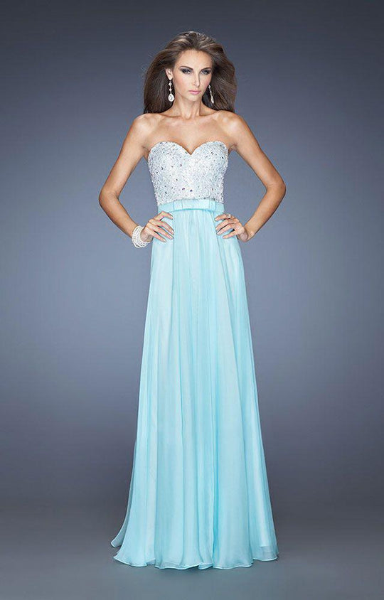 La Femme - 20139 Strapless Crystal Bodice Bow Evening Dress In Blue