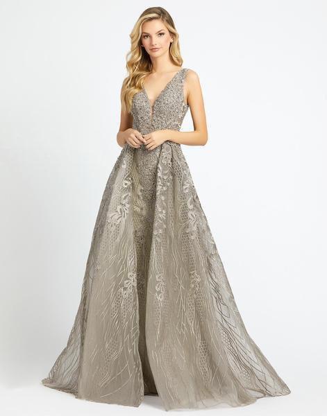 Mac Duggal Evening - 20155D Bead Embellished Gown with Overskirt In Gray