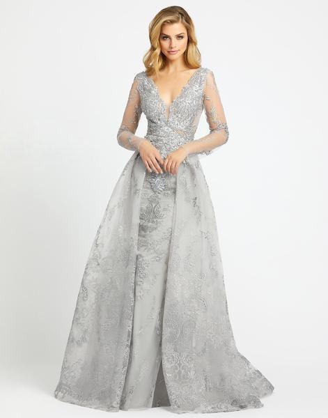 Mac Duggal Evening - 20157D Embroidered Plunging V-Neck Dress In Gray