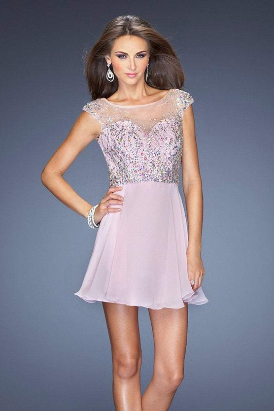 GiGi - 20159 Beaded Sheer Cap Sleeves Cocktail Dress In Light Pink
