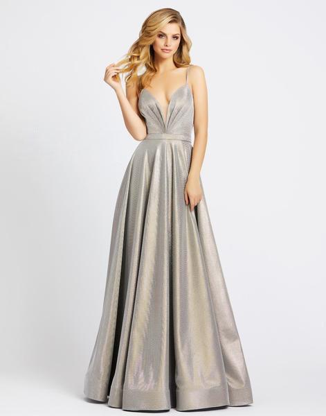 Ieena Duggal - 20165I Ruched Plunging V-Neck Evening Gown In Silver