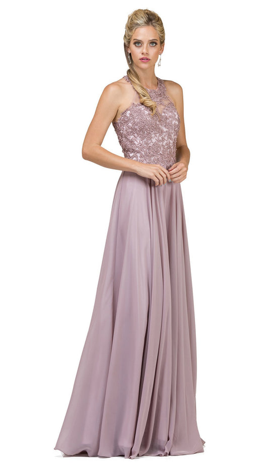 Dancing Queen - Beaded Lace Halter A-Line Gown With Open Back 2017 - Brown