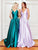 Clarisse - 3741 V Neck Corset Lace Up Back Satin Dress In Green and Purple