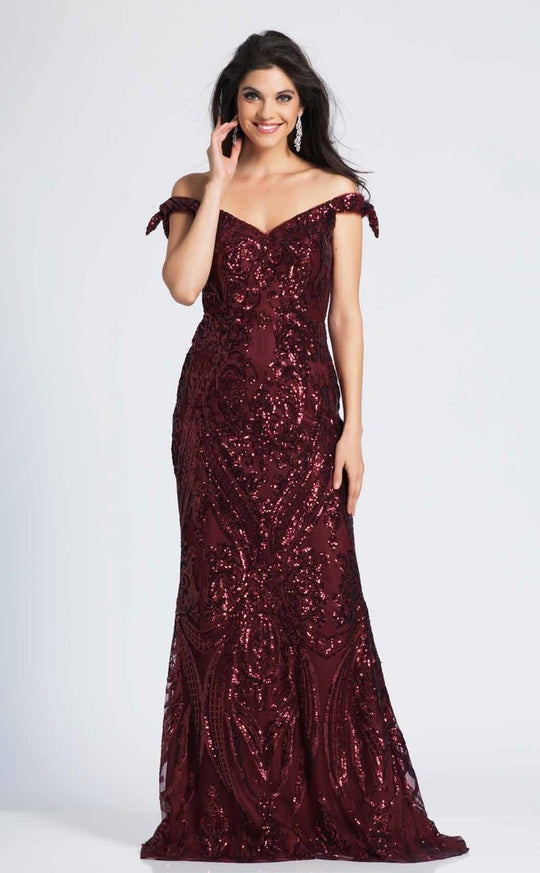 Dave & Johnny - A3996 Sequined V-neck Trumpet Dress With Train In Red