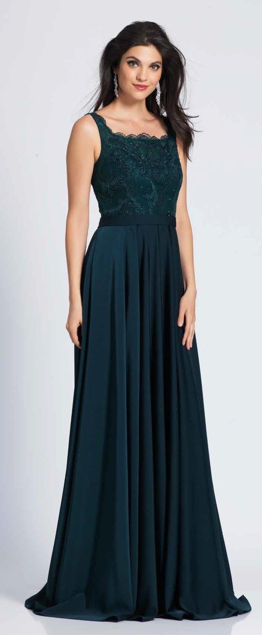 Dave & Johnny - A7085 Beaded Lace Scalloped Square A-line Dress In Green