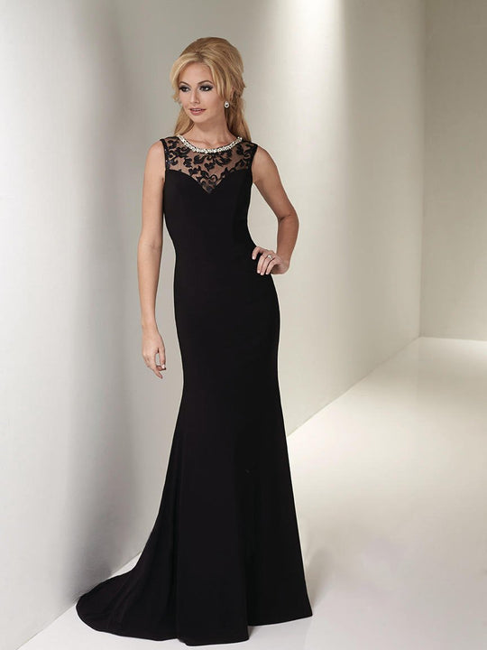 Christina Wu Elegance - 20200 Sequined Illusion Bateau Trumpet Dress in Black