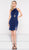 Colors Dress - 2021 Metallic Knit Halter Sheath Dress in Blue